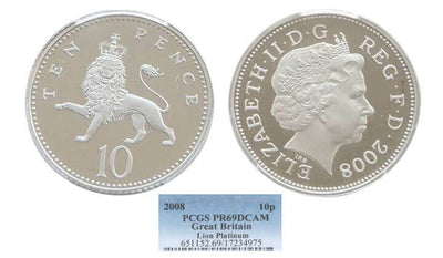 kosuke_dev 【PCGS PR69】イギリス イングランド紋章 ライオン 2008年 10ペンス プラチナ貨