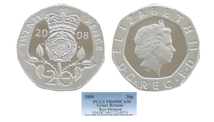 kosuke_dev 【PCGS PR69】イギリス テューダー・ローズ 2008年 20ペンス プラチナ貨