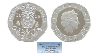 2008 Tudor Rose 20p Pence Platinum