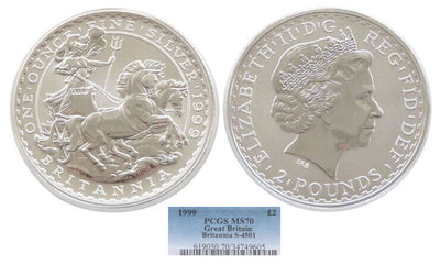 kosuke_dev 【PCGS MS70】イギリス ブリタニア 1999年 2ポンド銀貨