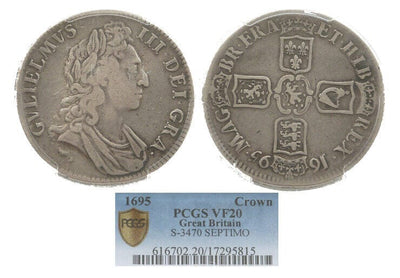 kosuke_dev 【PCGS VF20】イギリス ウィリアム3世 1695年 セプティモ クラウン銀貨