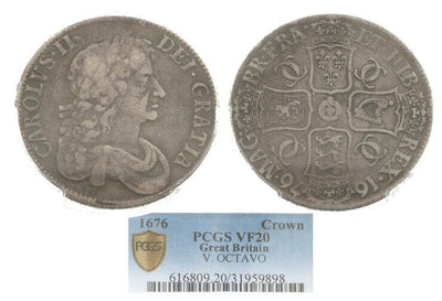 kosuke_dev 【PCGS VF20】イギリス チャールズ2世 1676年 クラウン銀貨